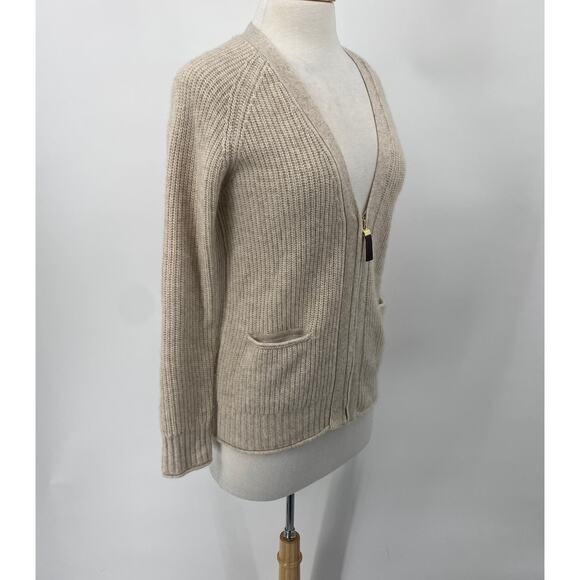 Michael Michael Kors Cashmere Cardigan Zip Front V Neck Pockets Beige Womens XS - Picture 4 of 10